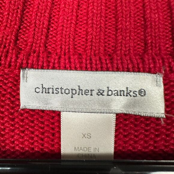Christopher & Banks 1/4 Zip Pullover Knit Sweater Red Scottie Christmas XS Women - Picture 3 of 5